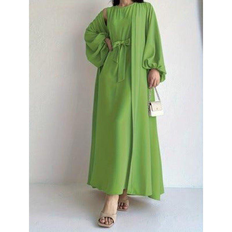 MOA050 Loose Lantern Sleeve Abaya 3 - Piece Set - Mariam's Collection