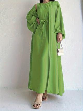 MOA050 Loose Lantern Sleeve Abaya 3-Piece Set - Mariam's Collection