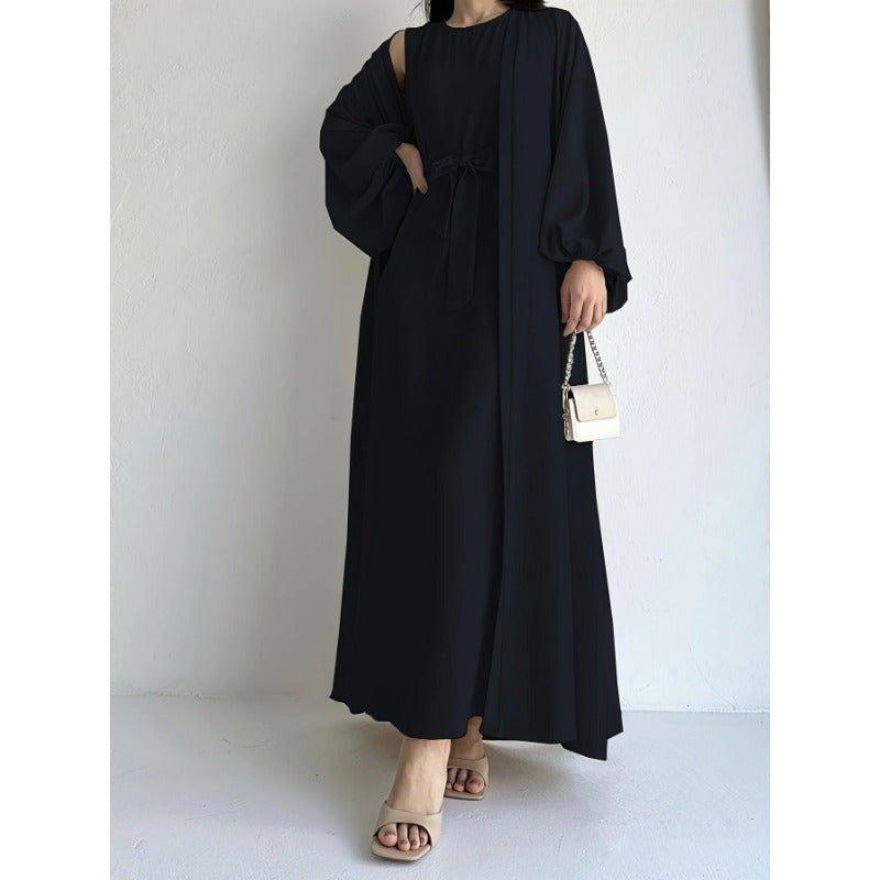 MOA050 Loose Lantern Sleeve Abaya 3 - Piece Set - Mariam's Collection