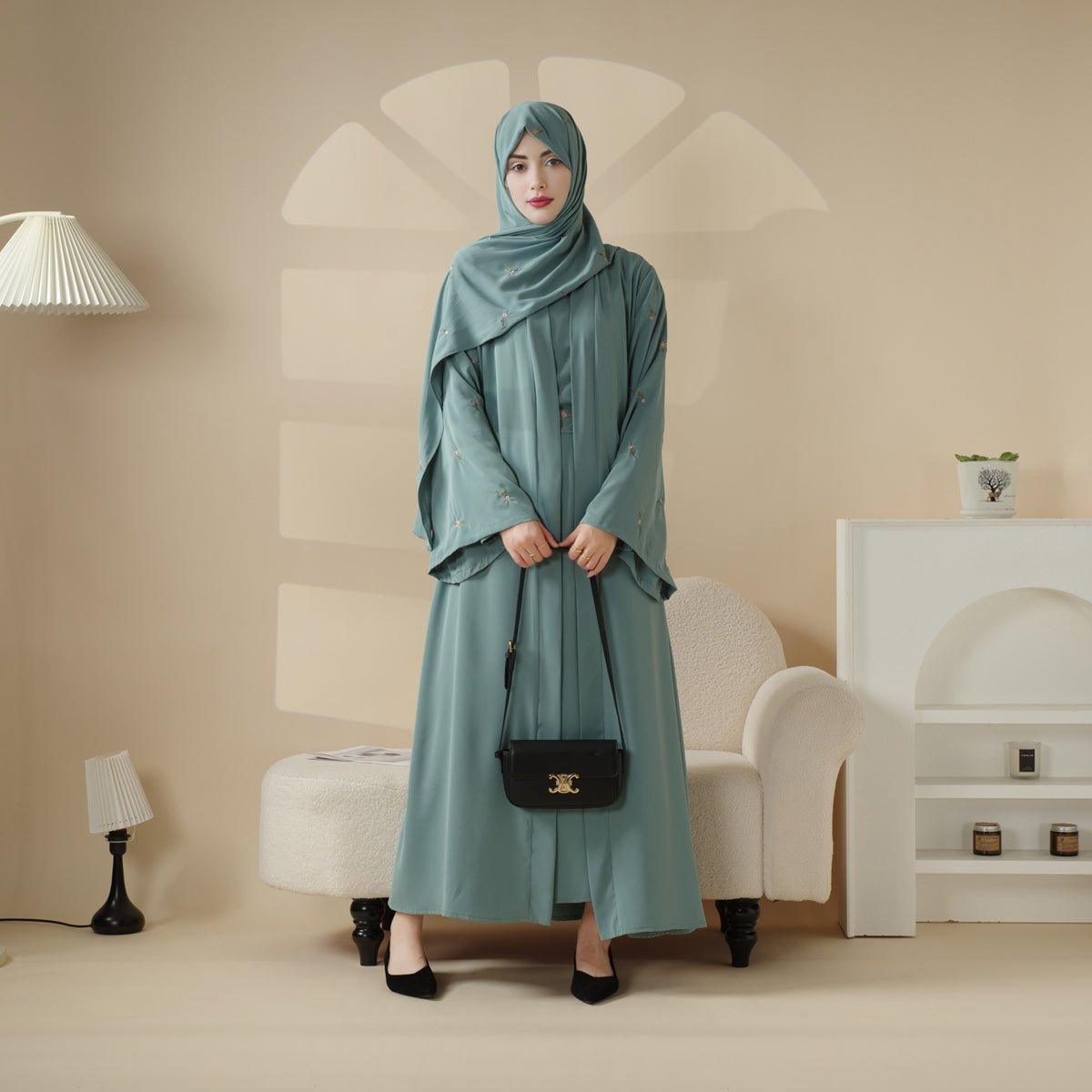 Tulip Embroidery Open Abaya 4-Piece Set (MOA051)