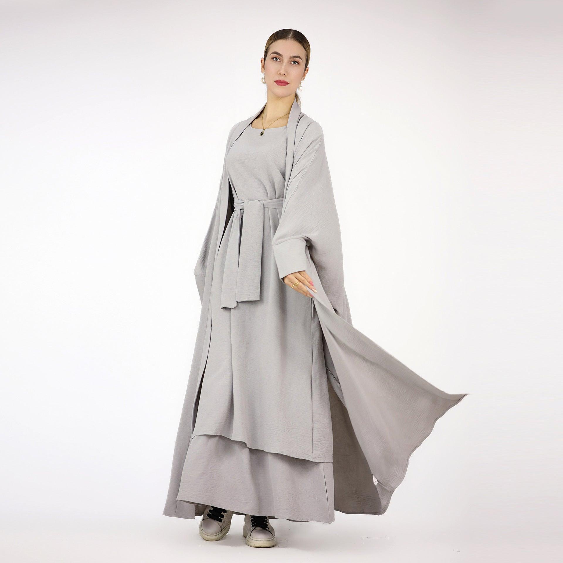 MOA052 Bat Sleeve Abaya Solid Colour Dress 3-Piece Abaya Set - Mariam's Collection