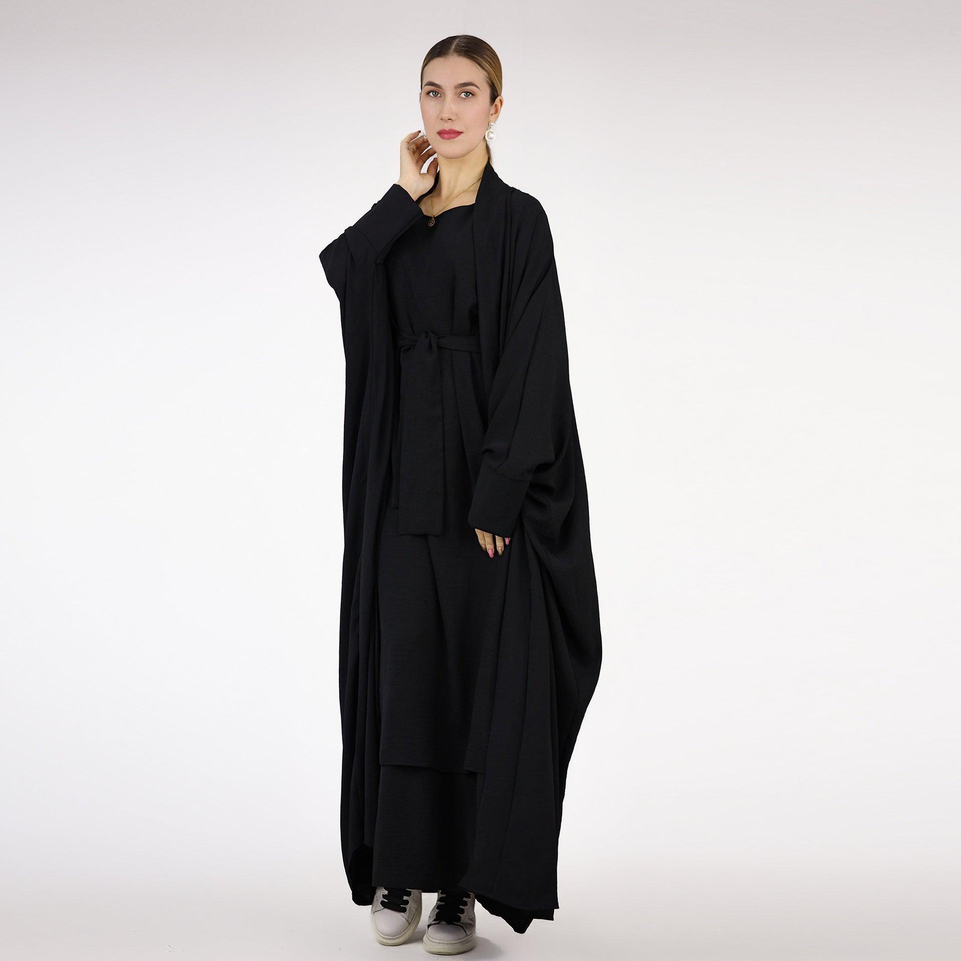 MOA052 Bat Sleeve Abaya Solid Colour Dress 3-Piece Abaya Set - Mariam's Collection