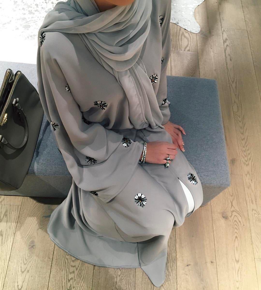 MOA056 Embroidered Beaded Open Abaya 2-Piece Set - Mariam's Collection