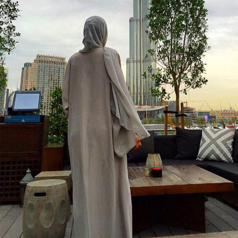 MOA056 Embroidered Beaded Open Abaya 2-Piece Set - Mariam's Collection