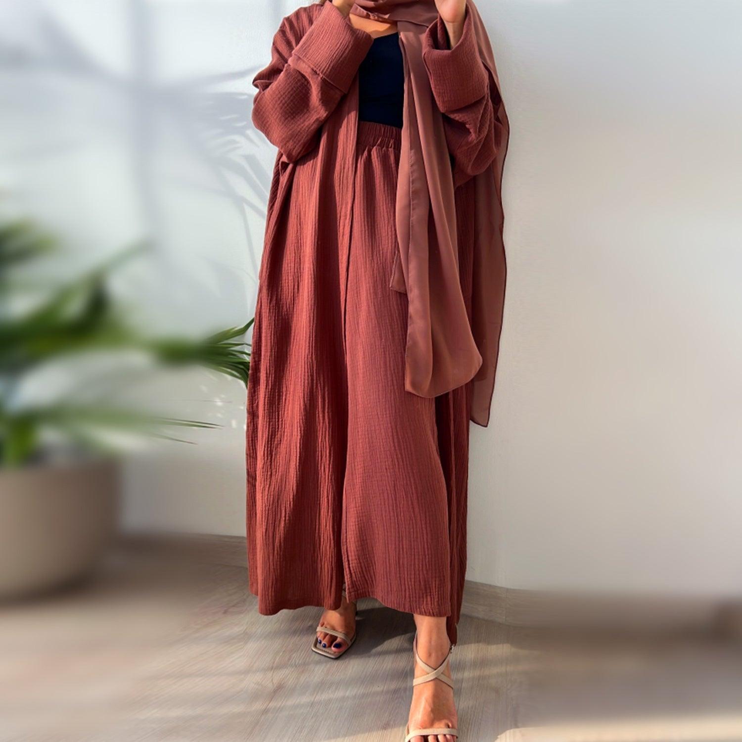 MOA064 Casual Open Abaya With Loose Pants 2 - Piece Set - Mariam's Collection