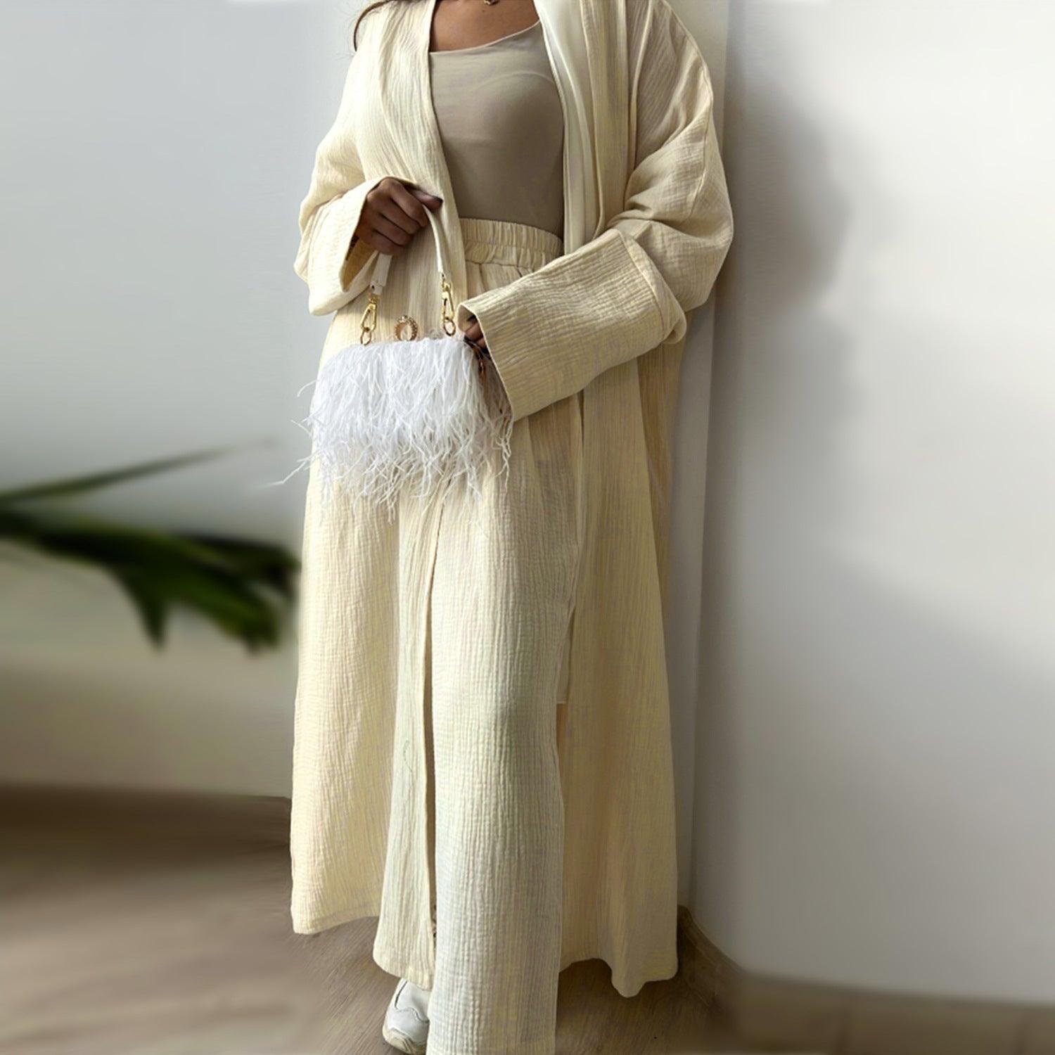 MOA064 Casual Open Abaya With Loose Pants 2 - Piece Set - Mariam's Collection