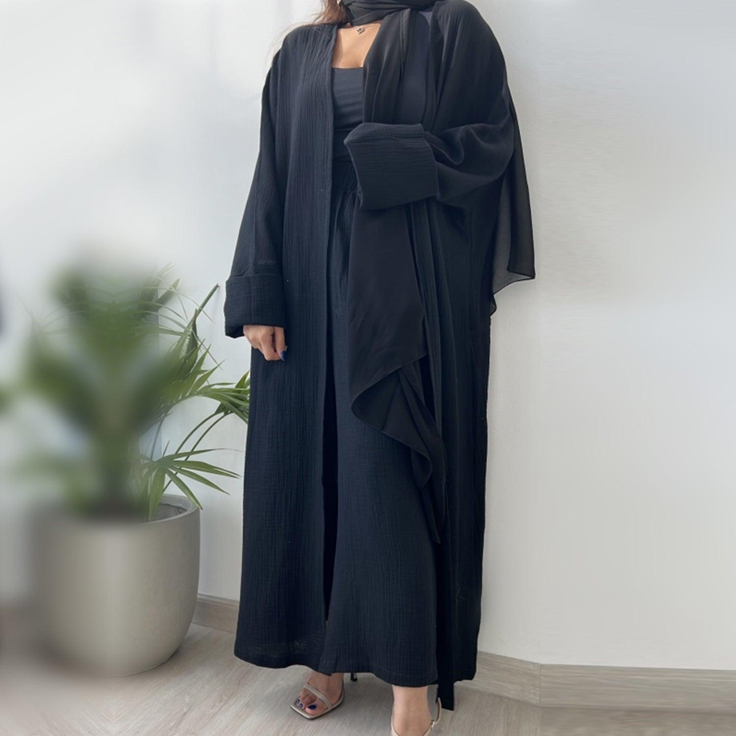 MOA064 Casual Open Abaya With Loose Pants 2 - Piece Set - Mariam's Collection