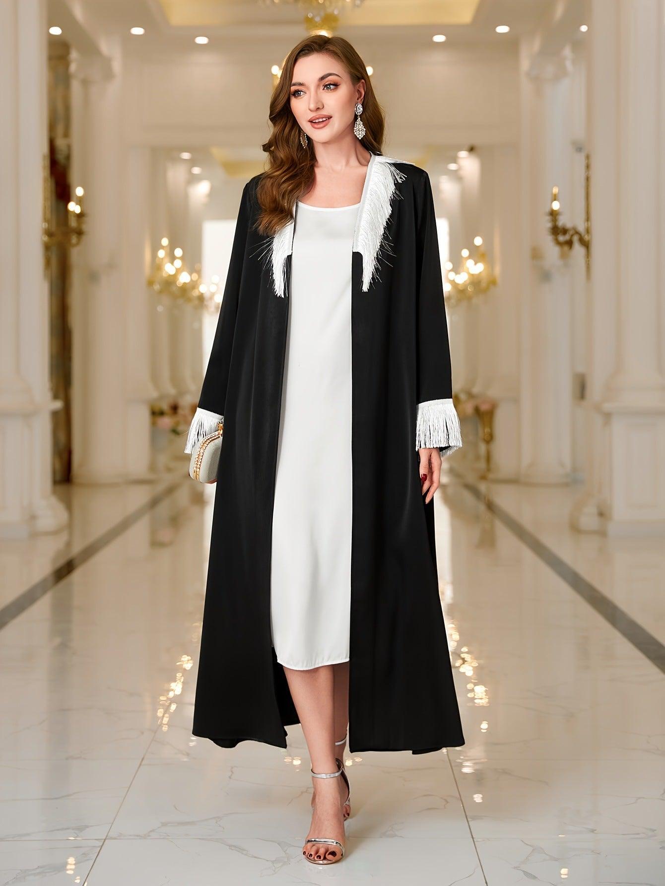 MOA066 Tassel Embroidered Open Abaya - Mariam's Collection