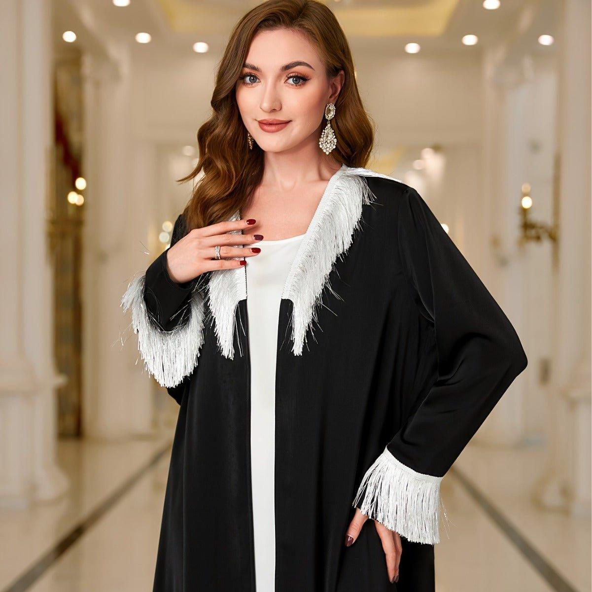 MOA066 Tassel Embroidered Open Abaya - Mariam's Collection