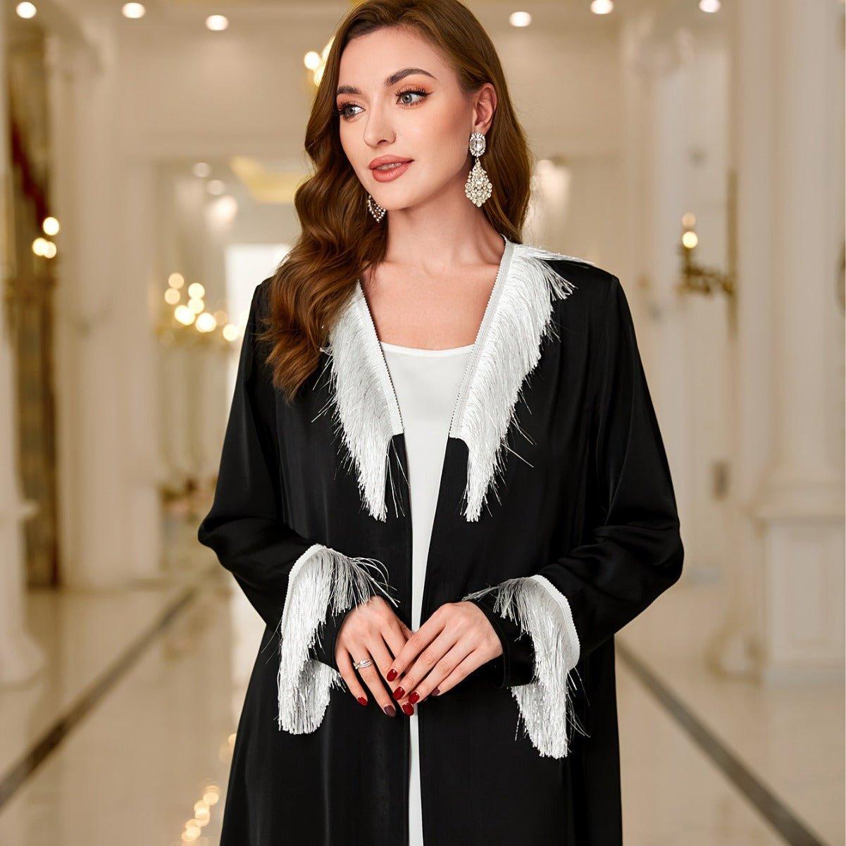 MOA066 Tassel Embroidered Open Abaya - Mariam's Collection