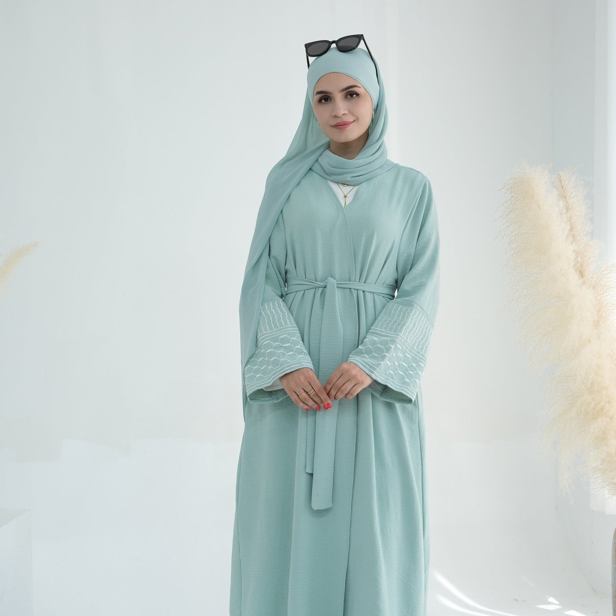 Crepe Embroidered Open Abaya (MOA072)