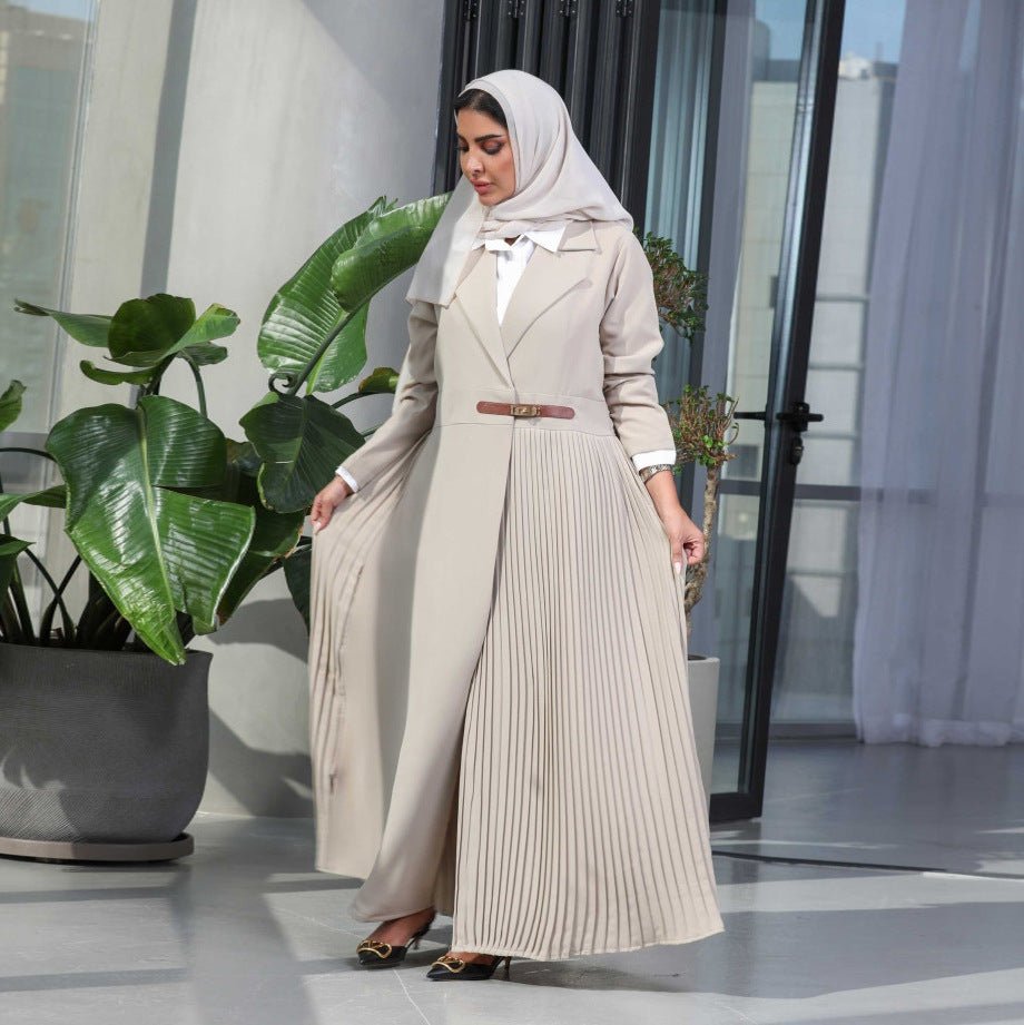 MOA082 Stylish Leather Buttoned Pleated Abaya - Mariam's Collection