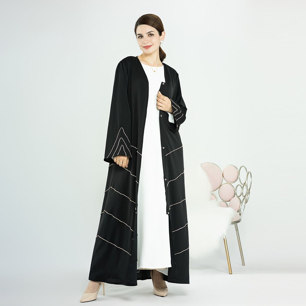 MOA083 Solid Color Rhinestone Embellished Abaya - Mariam's Collection