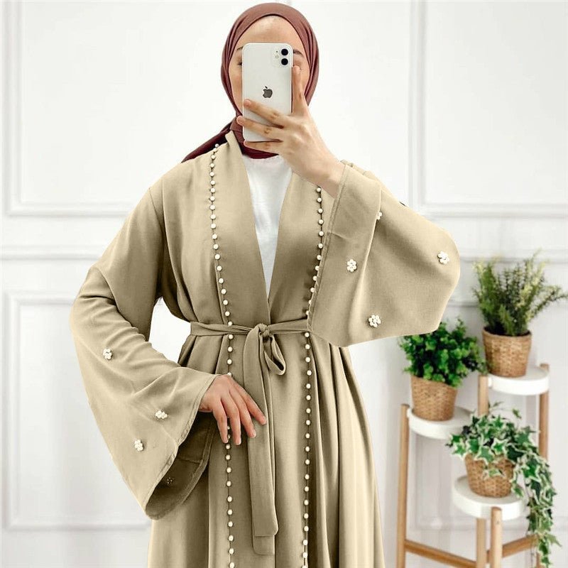 MOA090 Elegant Temperament Beaded Open Abaya - Mariam's Collection