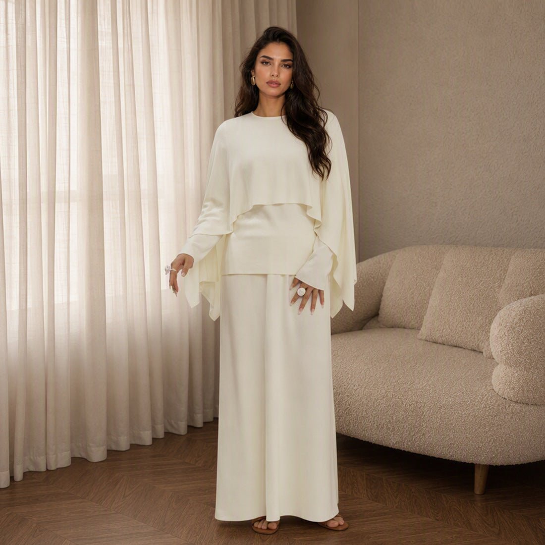 Modest Cape Knit Top & Maxi Skirt Set(MS537) - Mariam's Collection