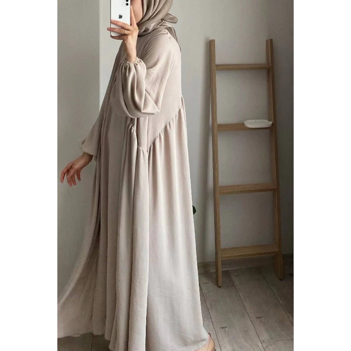 Modest Loose Fit Abaya with Lantern Sleeves | Ice Crepe Pullover Abaya (MA153) - Mariam's Collection