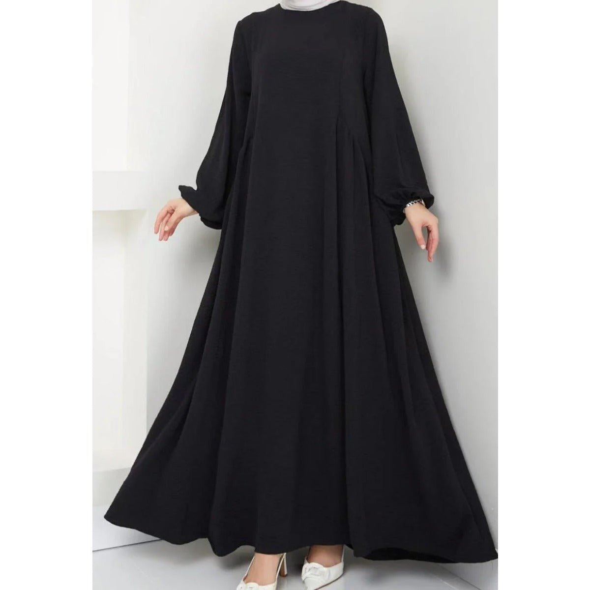 Modest Loose Fit Abaya with Lantern Sleeves | Ice Crepe Pullover Abaya (MA153) - Mariam's Collection