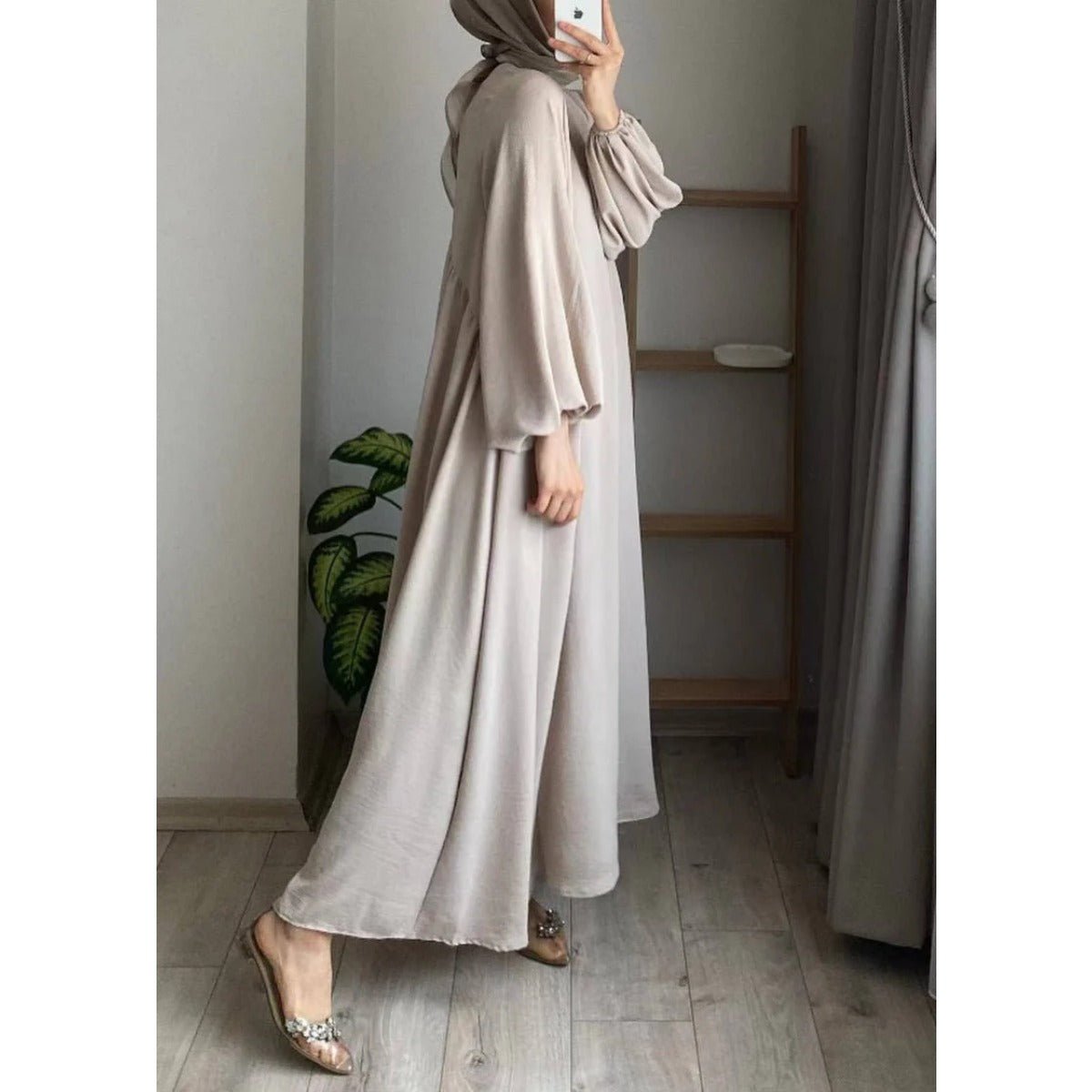 Modest Loose Fit Abaya with Lantern Sleeves | Ice Crepe Pullover Abaya (MA153) - Mariam's Collection