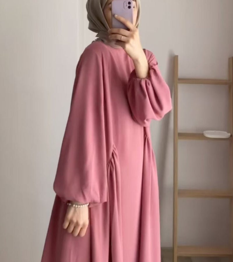 Modest Loose Fit Abaya with Lantern Sleeves | Ice Crepe Pullover Abaya (MA153) - Mariam's Collection