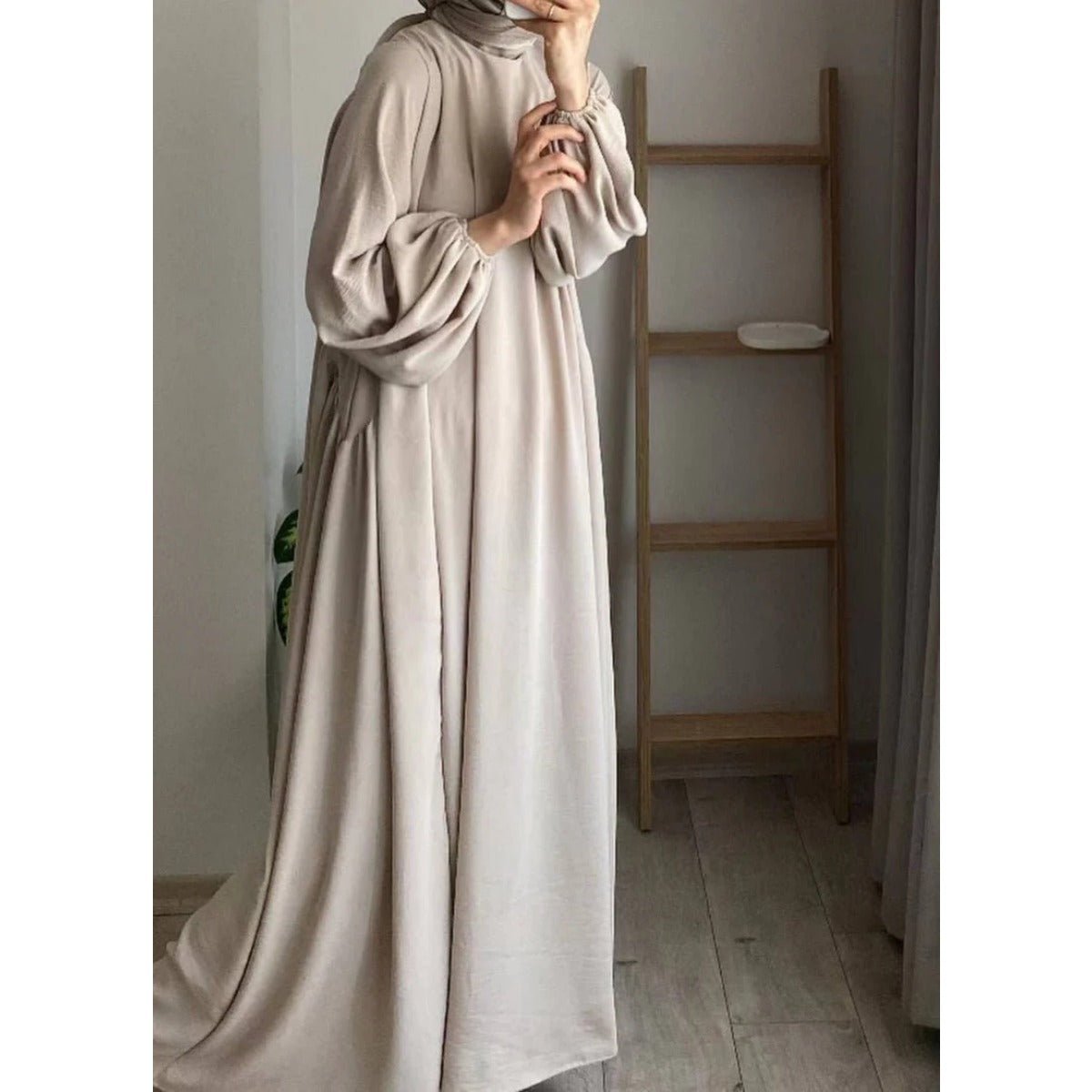 Modest Loose Fit Abaya with Lantern Sleeves | Ice Crepe Pullover Abaya (MA153) - Mariam's Collection