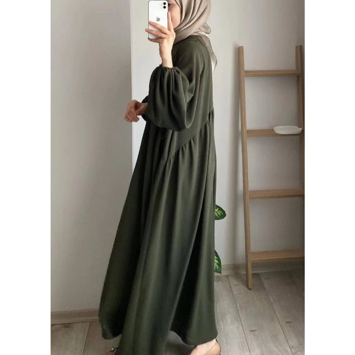 Modest Loose Fit Abaya with Lantern Sleeves | Ice Crepe Pullover Abaya (MA153) - Mariam's Collection