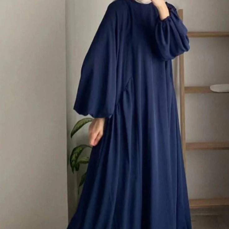 Modest Loose Fit Abaya with Lantern Sleeves | Ice Crepe Pullover Abaya (MA153) - Mariam's Collection