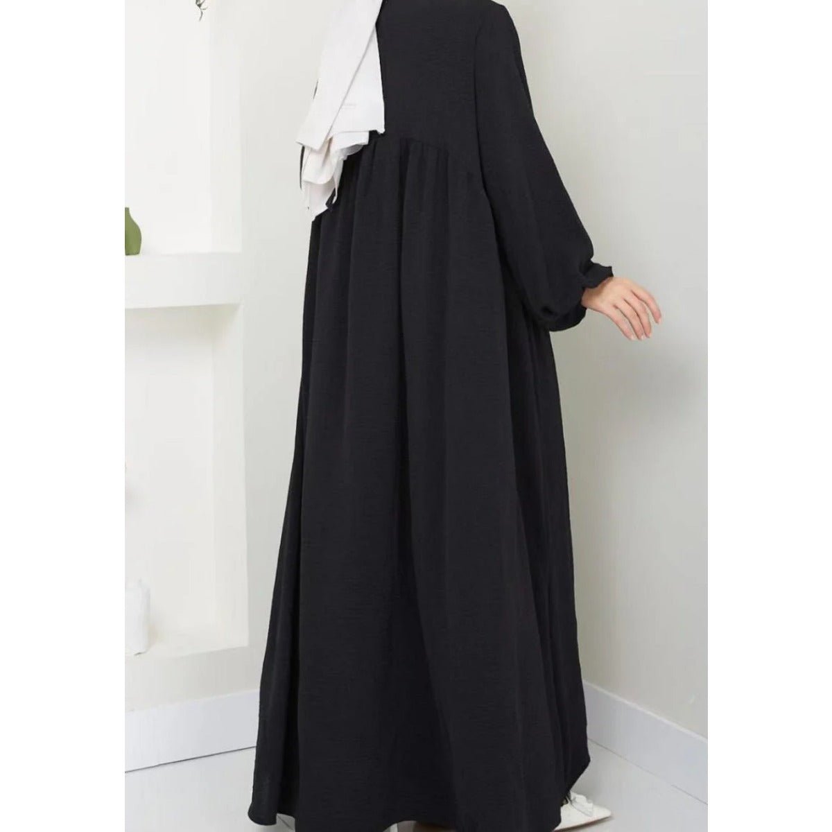 Modest Loose Fit Abaya with Lantern Sleeves | Ice Crepe Pullover Abaya (MA153) - Mariam's Collection
