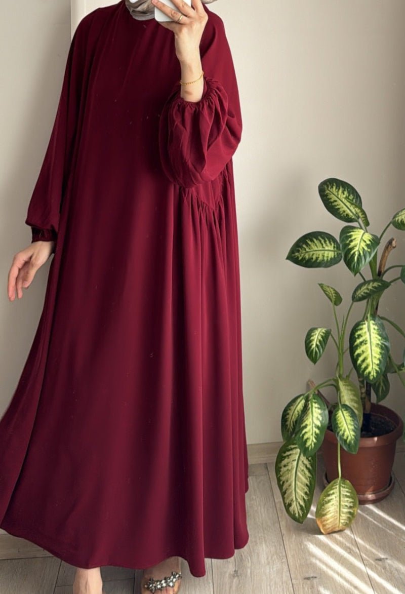 Modest Loose Fit Abaya with Lantern Sleeves | Ice Crepe Pullover Abaya (MA153) - Mariam's Collection