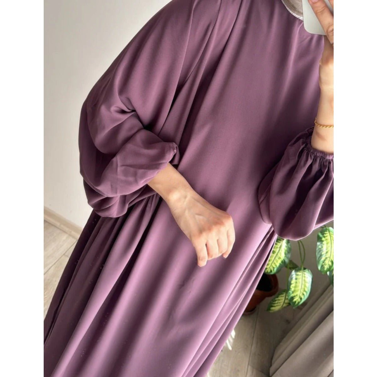 Modest Loose Fit Abaya with Lantern Sleeves | Ice Crepe Pullover Abaya (MA153) - Mariam's Collection