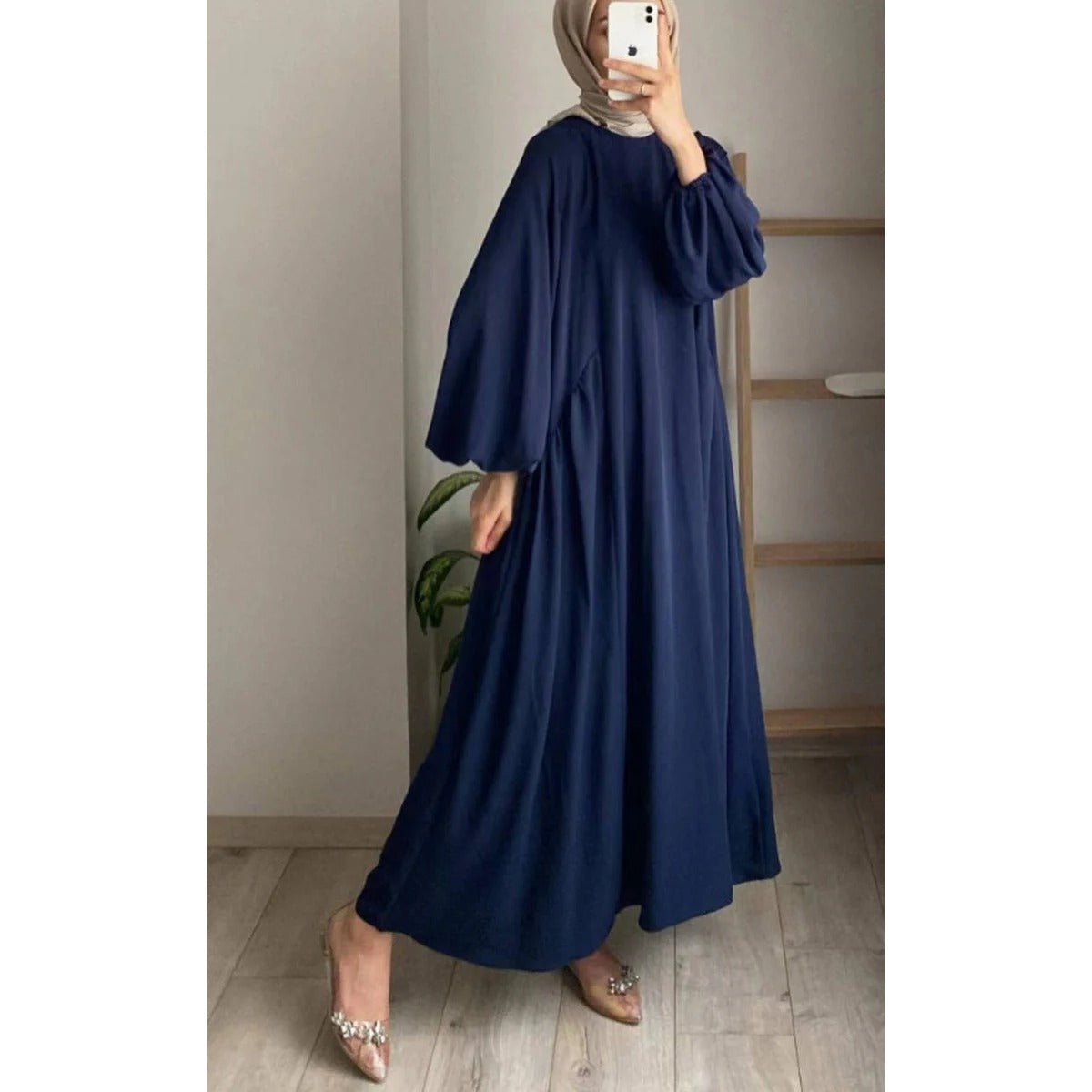 Modest Loose Fit Abaya with Lantern Sleeves | Ice Crepe Pullover Abaya (MA153) - Mariam's Collection