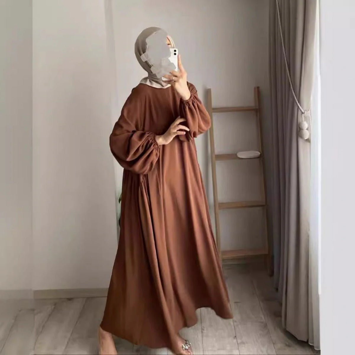 Modest Loose Fit Abaya with Lantern Sleeves | Ice Crepe Pullover Abaya (MA153) - Mariam's Collection