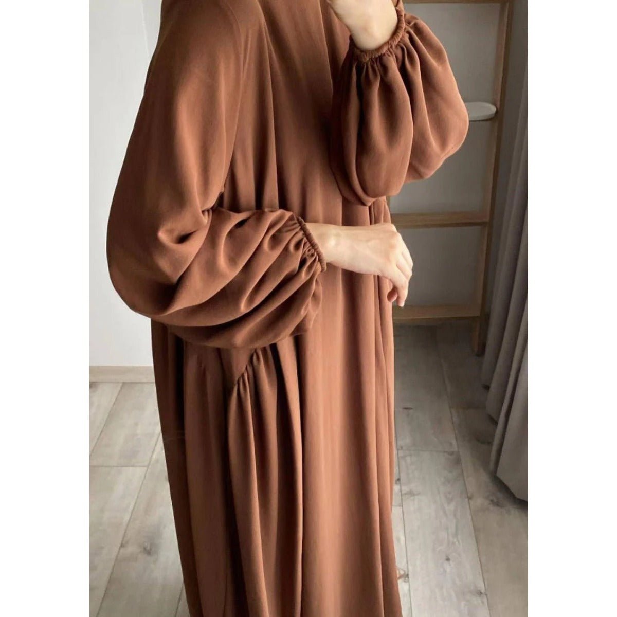 Modest Loose Fit Abaya with Lantern Sleeves | Ice Crepe Pullover Abaya (MA153) - Mariam's Collection