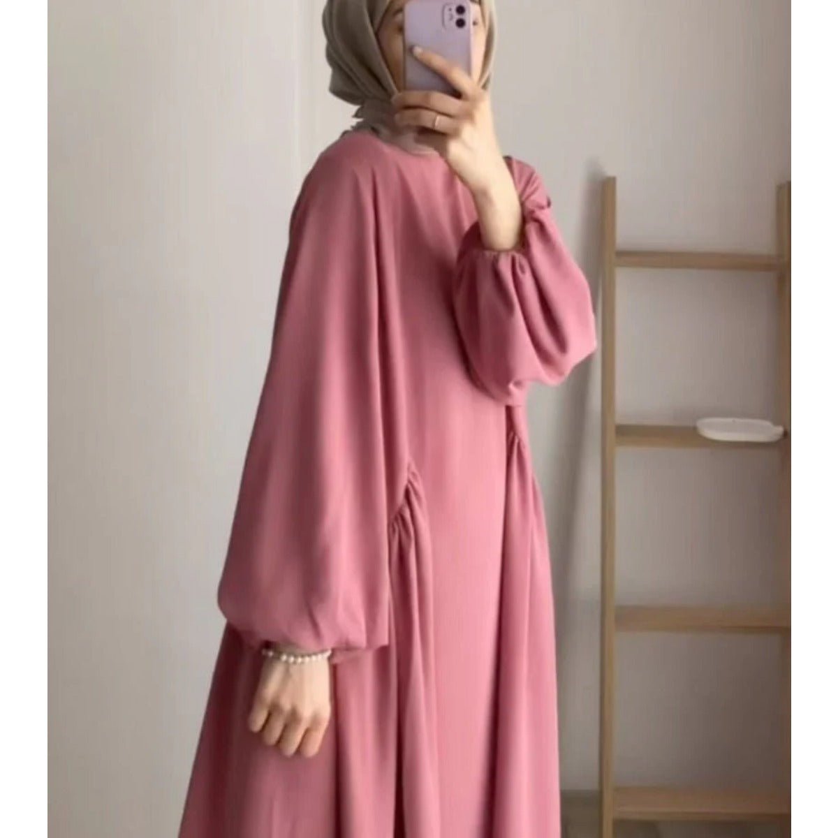 Modest Loose Fit Abaya with Lantern Sleeves | Ice Crepe Pullover Abaya (MA153) - Mariam's Collection