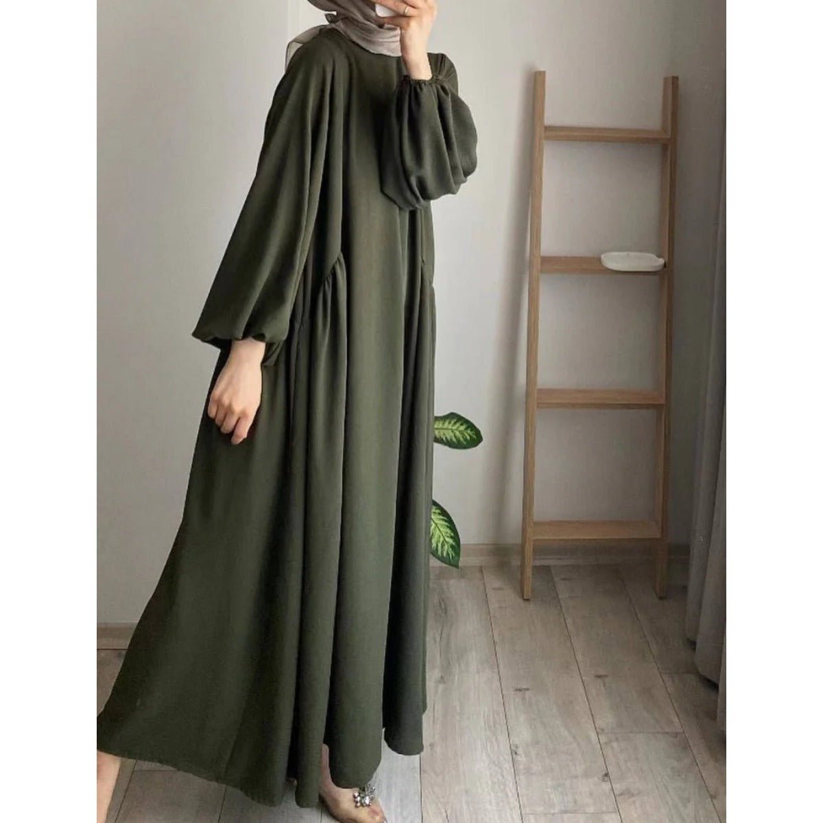 Modest Loose Fit Abaya with Lantern Sleeves | Ice Crepe Pullover Abaya (MA153) - Mariam's Collection