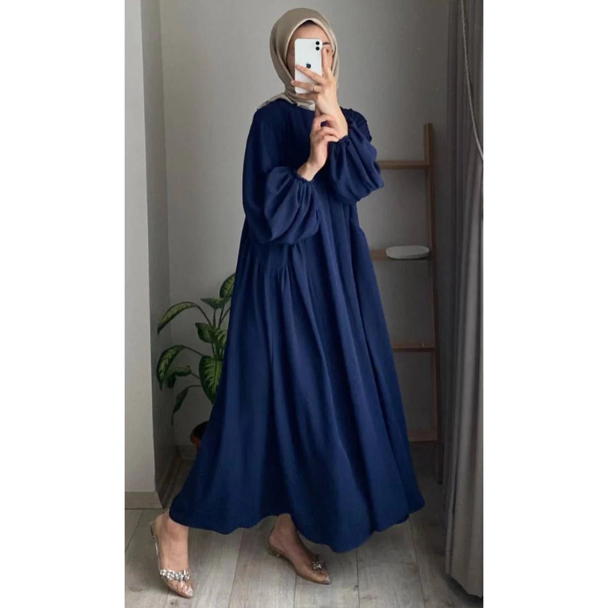 Modest Loose Fit Abaya with Lantern Sleeves | Ice Crepe Pullover Abaya (MA153) - Mariam's Collection
