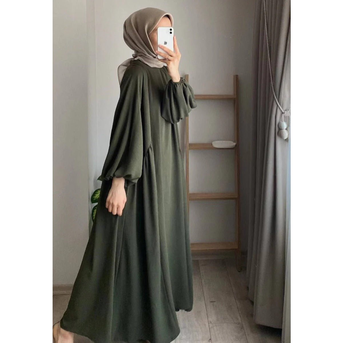 Modest Loose Fit Abaya with Lantern Sleeves | Ice Crepe Pullover Abaya (MA153) - Mariam's Collection