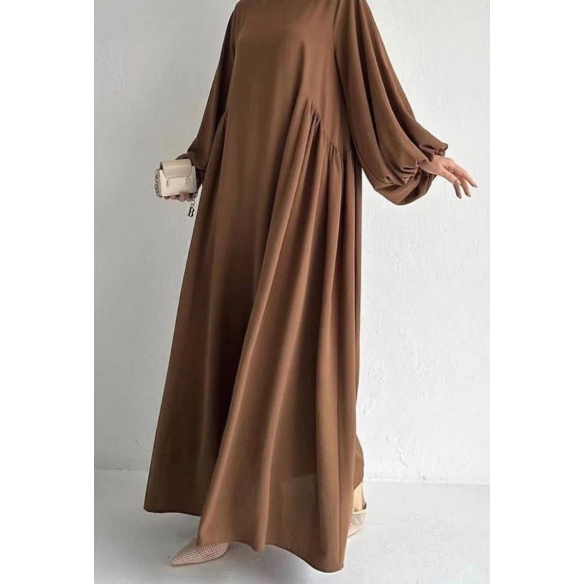 Modest Loose Fit Abaya with Lantern Sleeves | Ice Crepe Pullover Abaya (MA153) - Mariam's Collection