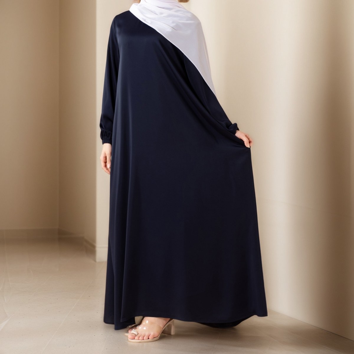 Modest Luxury Premium Satin Abaya | Umbrella Cut A - Line Abaya with Pockets (MA311) - Mariam's Collection