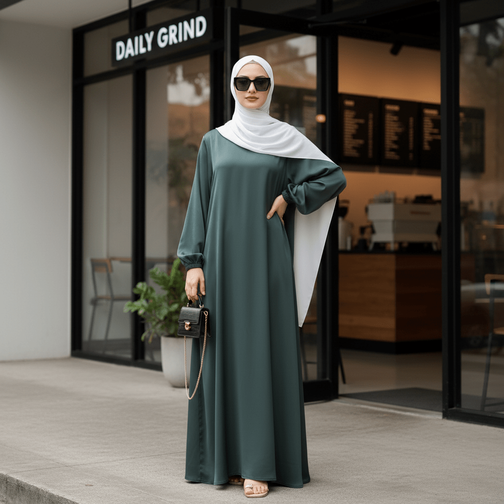 Modest Luxury Premium Satin Abaya | Umbrella Cut A - Line Abaya with Pockets (MA311) - Mariam's Collection