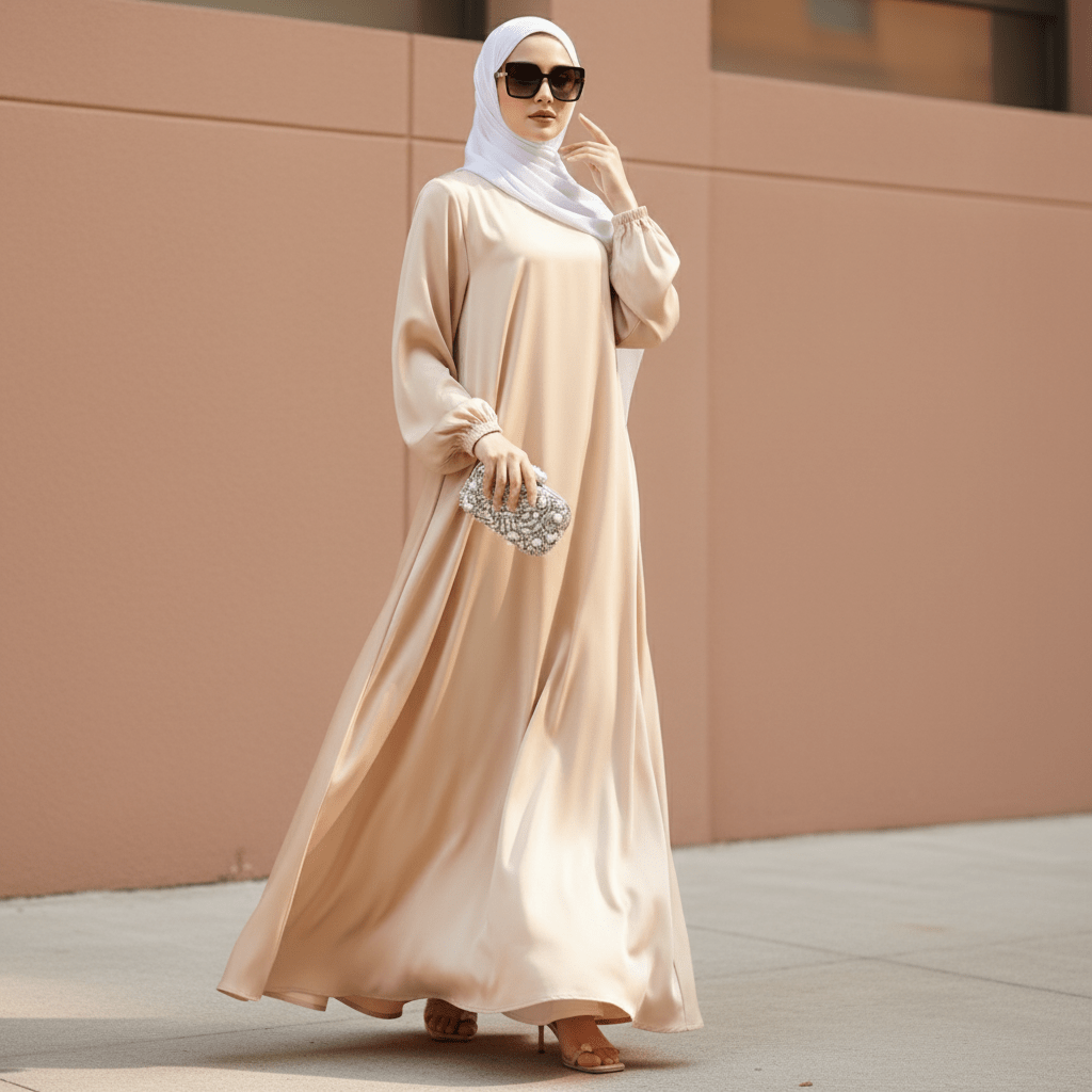 Modest Luxury Premium Satin Abaya | Umbrella Cut A - Line Abaya with Pockets (MA311) - Mariam's Collection