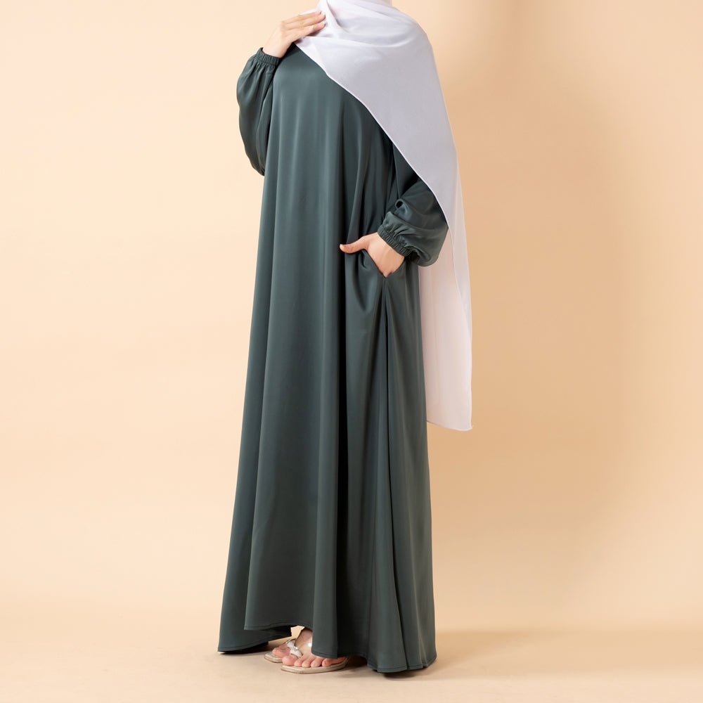 Modest Luxury Premium Satin Abaya | Umbrella Cut A-Line Abaya with Pockets