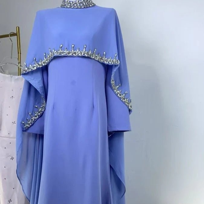 Modest Luxury Rhinestone Embellished Cape Shawl Dresses Evening Elegance (MA251) - Mariam's Collection