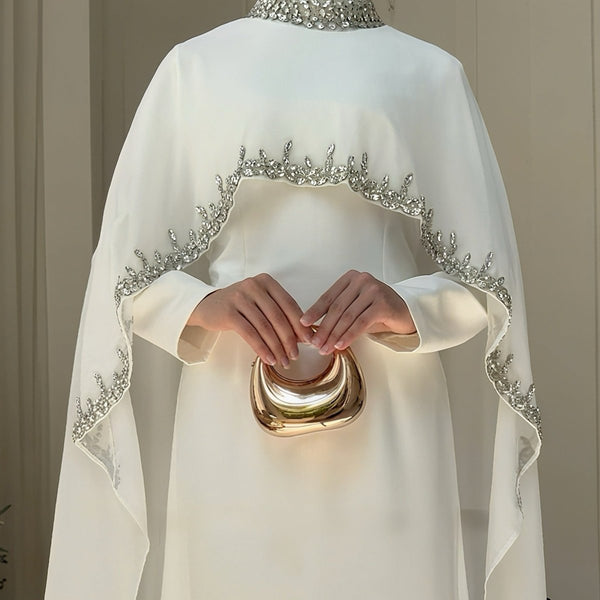 Modest Luxury Rhinestone Embellished Cape Shawl Dresses Evening Elegance (MA251) - Mariam's Collection