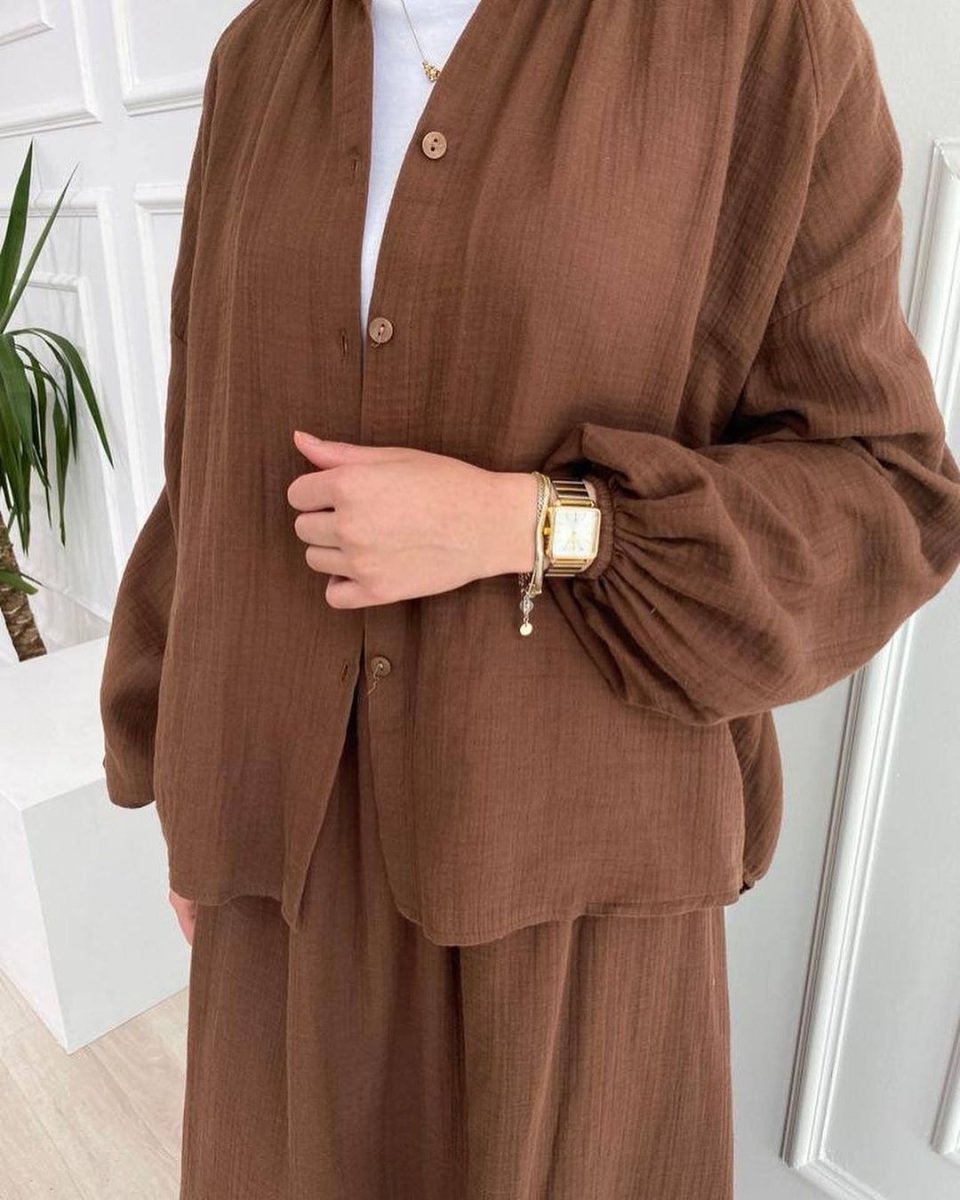 Modest Muslim Women's Bubble Sleeve Shirt Jacket & Skirt Layered Dress Set.(MS078) - Mariam's Collection