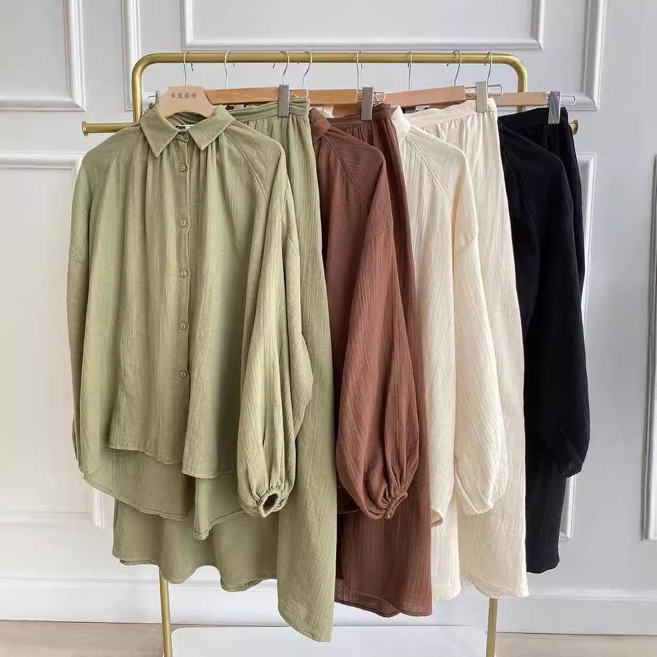 Modest Muslim Women's Bubble Sleeve Shirt Jacket & Skirt Layered Dress Set.(MS078) - Mariam's Collection