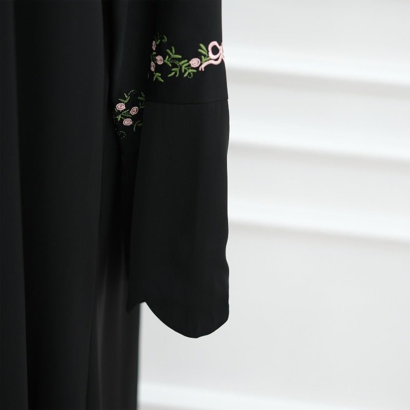 Modest Nida Fabric Floral Embroidered Bell Sleeves Cardigan 3 - Piece Set(MOA229) - Mariam's Collection