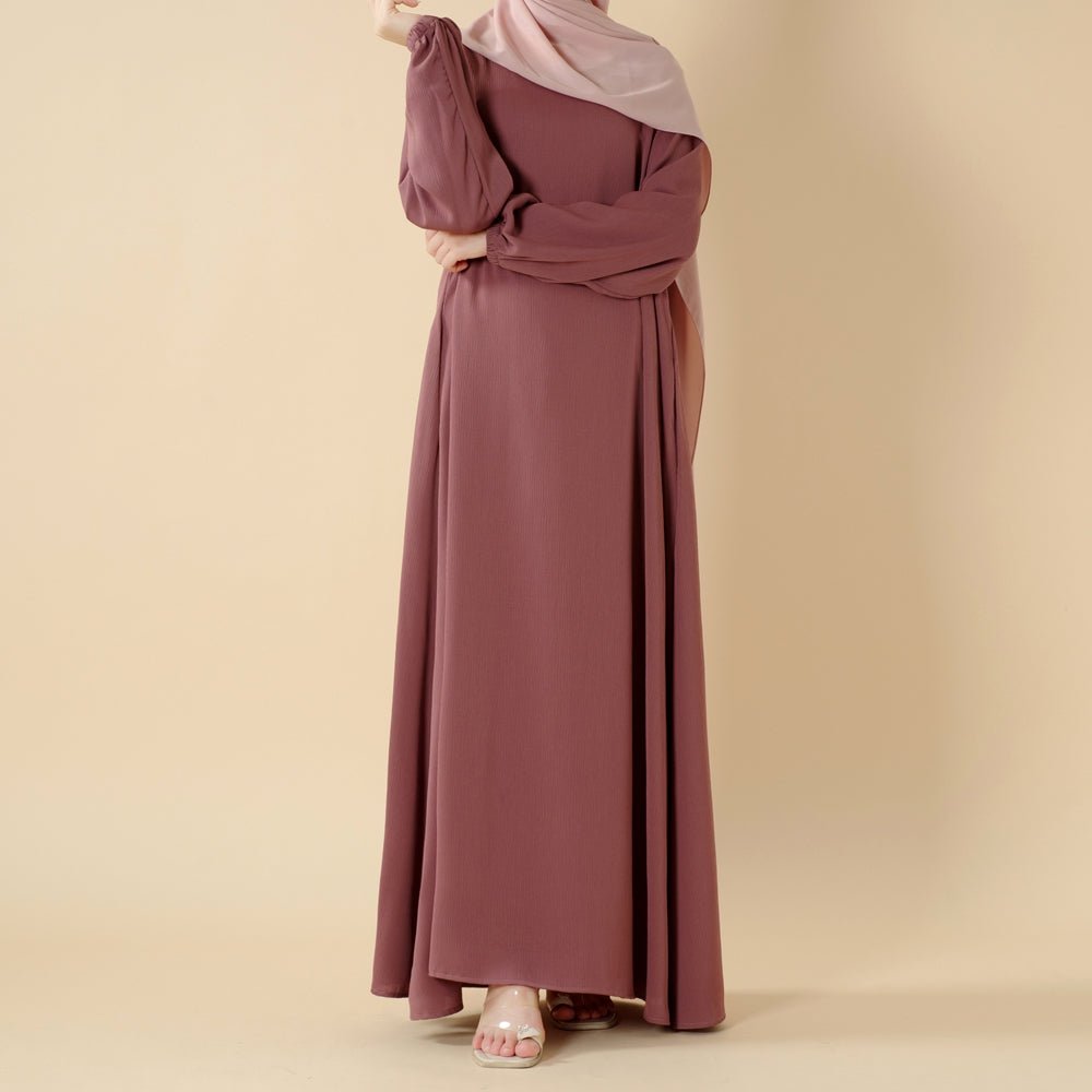 Modest Premium Nida Zoom Open Abaya set with Pockets & Belt 3 - Piece Set (MOA239) - Mariam's Collection
