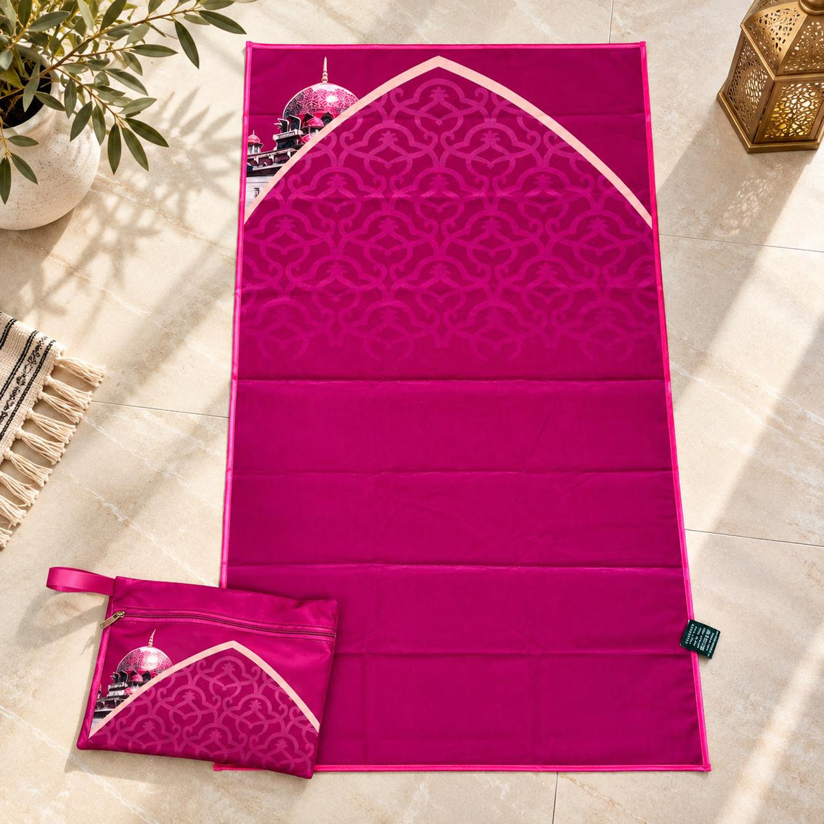 Mosque-Inspired Original Prayer Mat | Foldable with Matching Travel Pouch (MR092) - Mariam's Collection