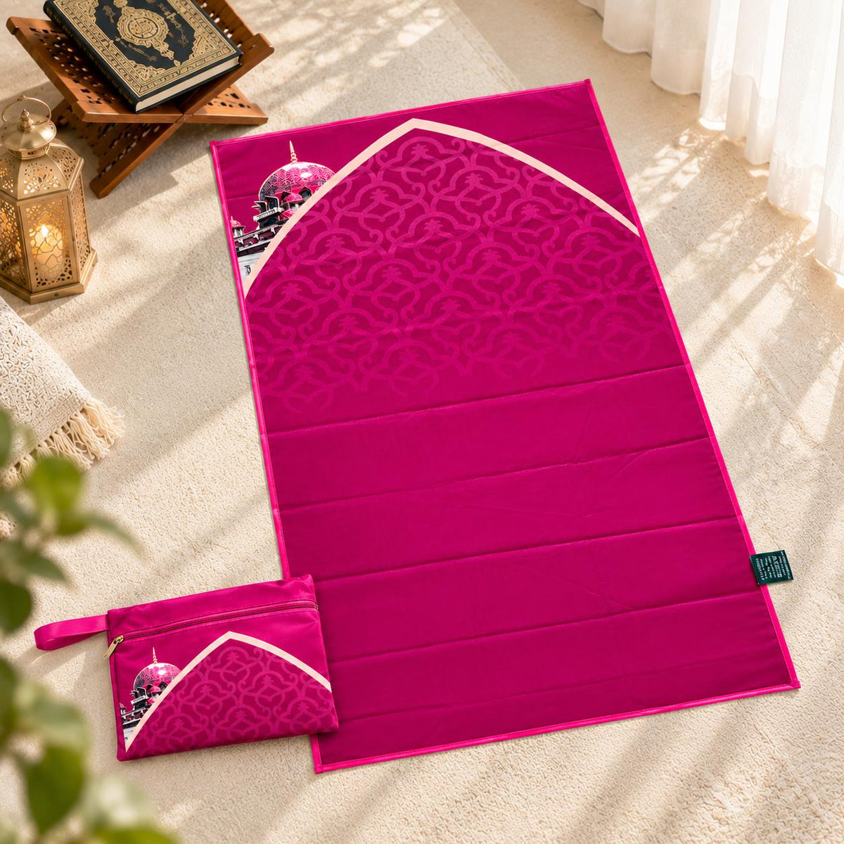 Mosque-Inspired Original Prayer Mat | Foldable with Matching Travel Pouch (MR092) - Mariam's Collection