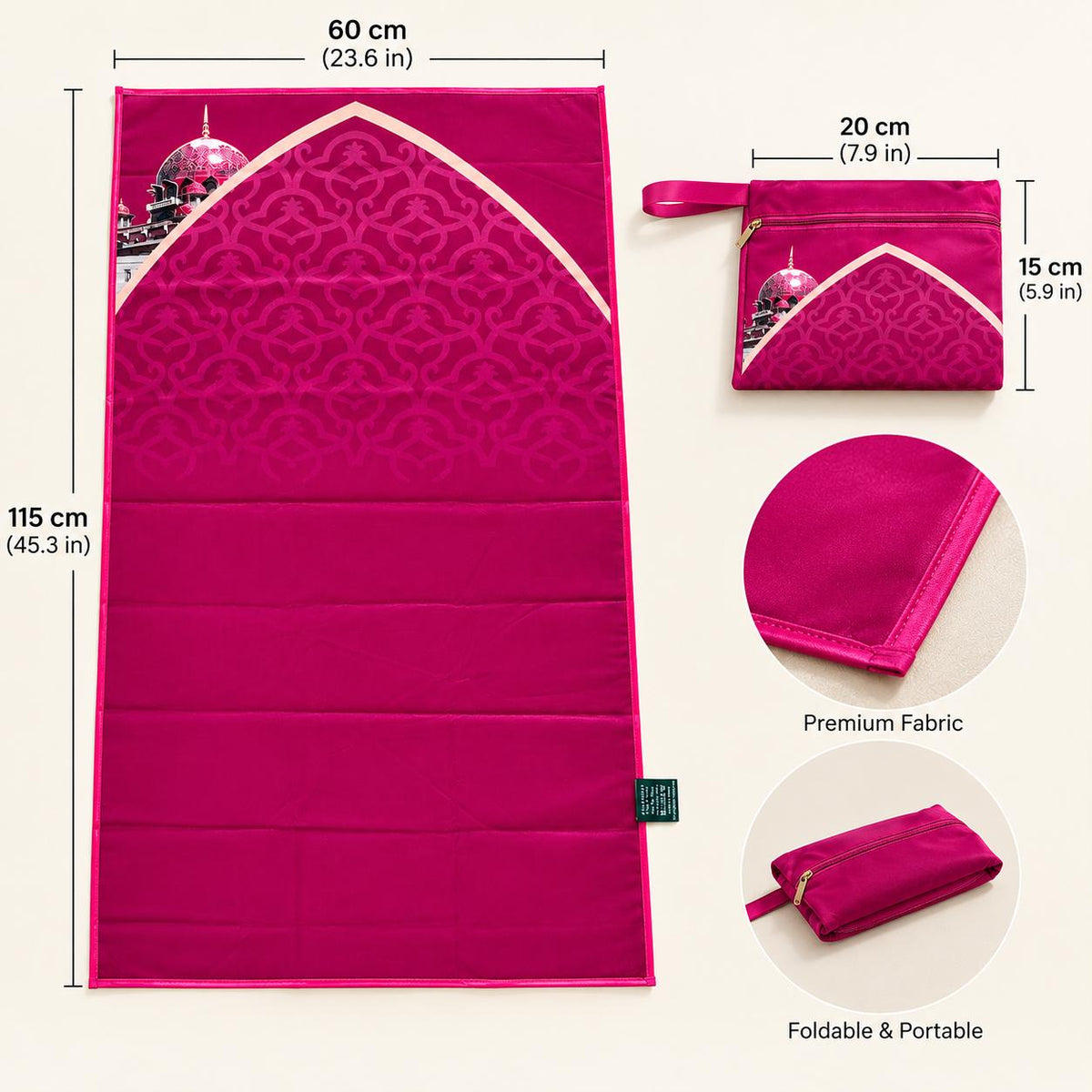 Mosque-Inspired Original Prayer Mat | Foldable with Matching Travel Pouch (MR092) - Mariam's Collection